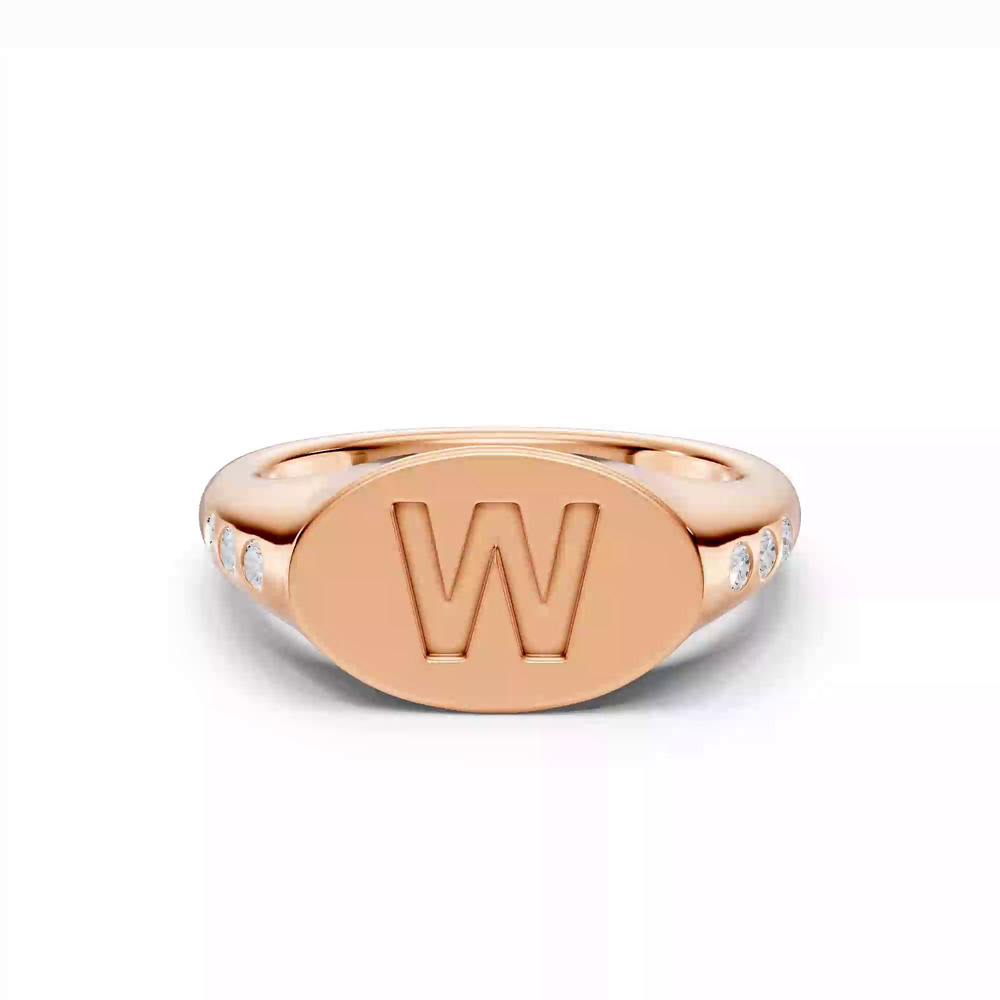 360 degree view of Initial Signet Lab Diamond Accent Ring - W