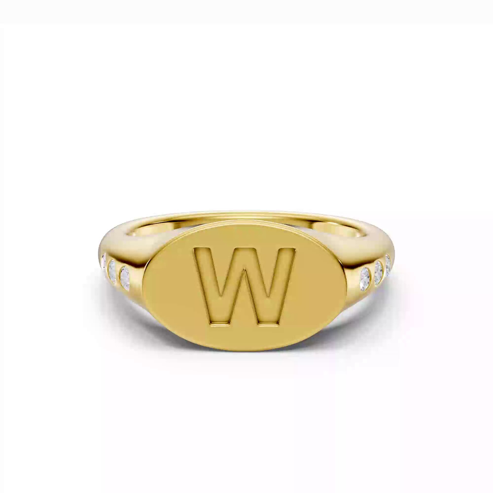 360 degree view of Initial Signet Diamond Accent Ring - W