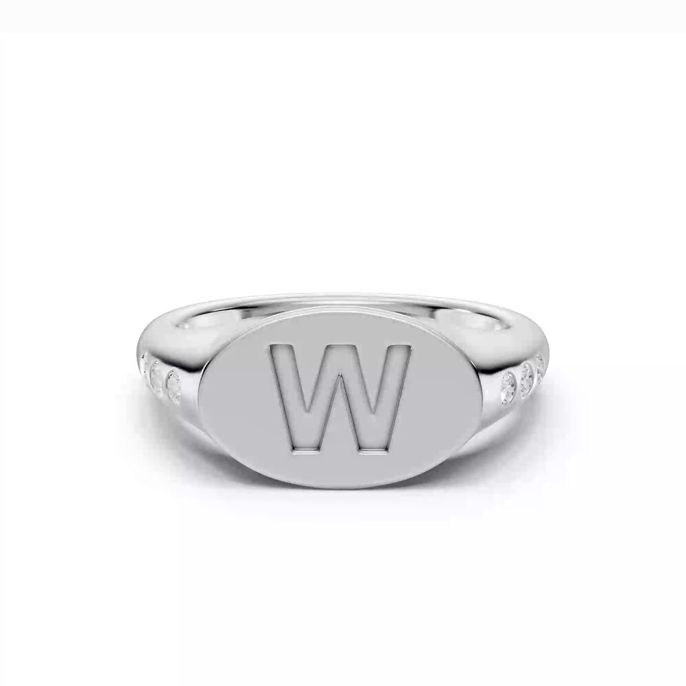 360 degree view of Initial Signet Lab Diamond Accent Ring - W