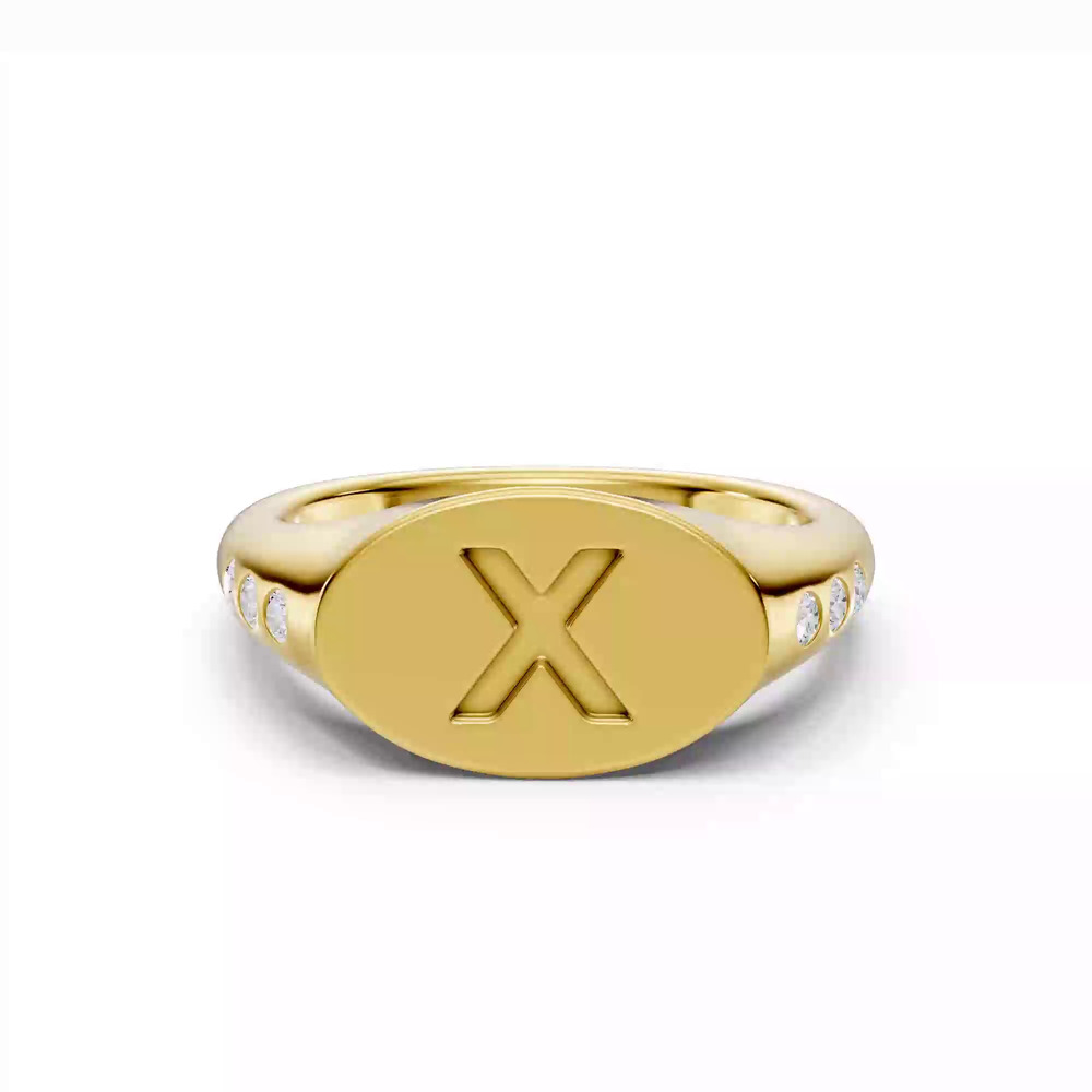360 degree view of Initial Signet Diamond Accent Ring - X