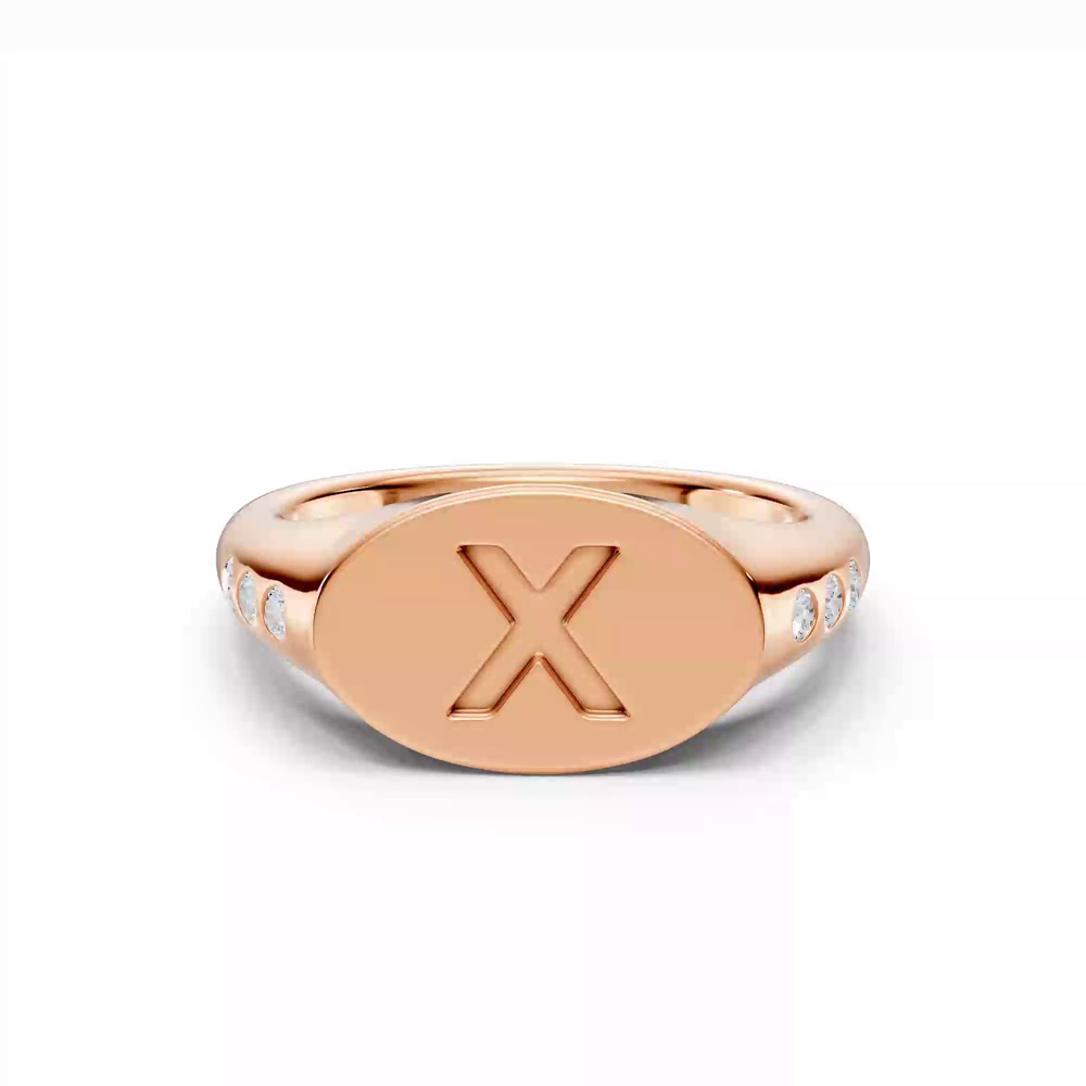 360 degree view of Initial Signet Lab Diamond Accent Ring - X