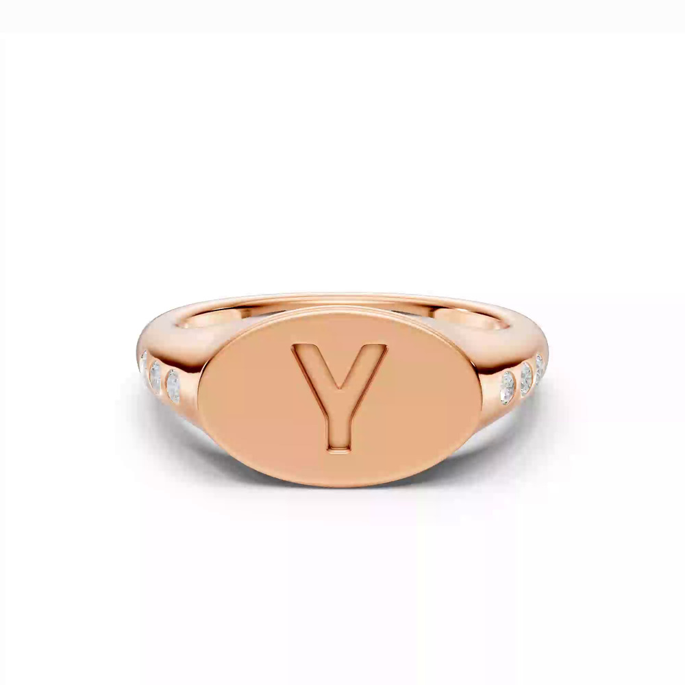 360 degree view of Initial Signet Lab Diamond Accent Ring - Y