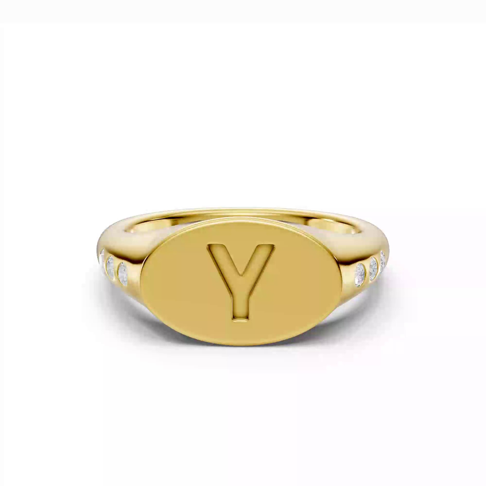 360 degree view of Initial Signet Diamond Accent Ring - Y