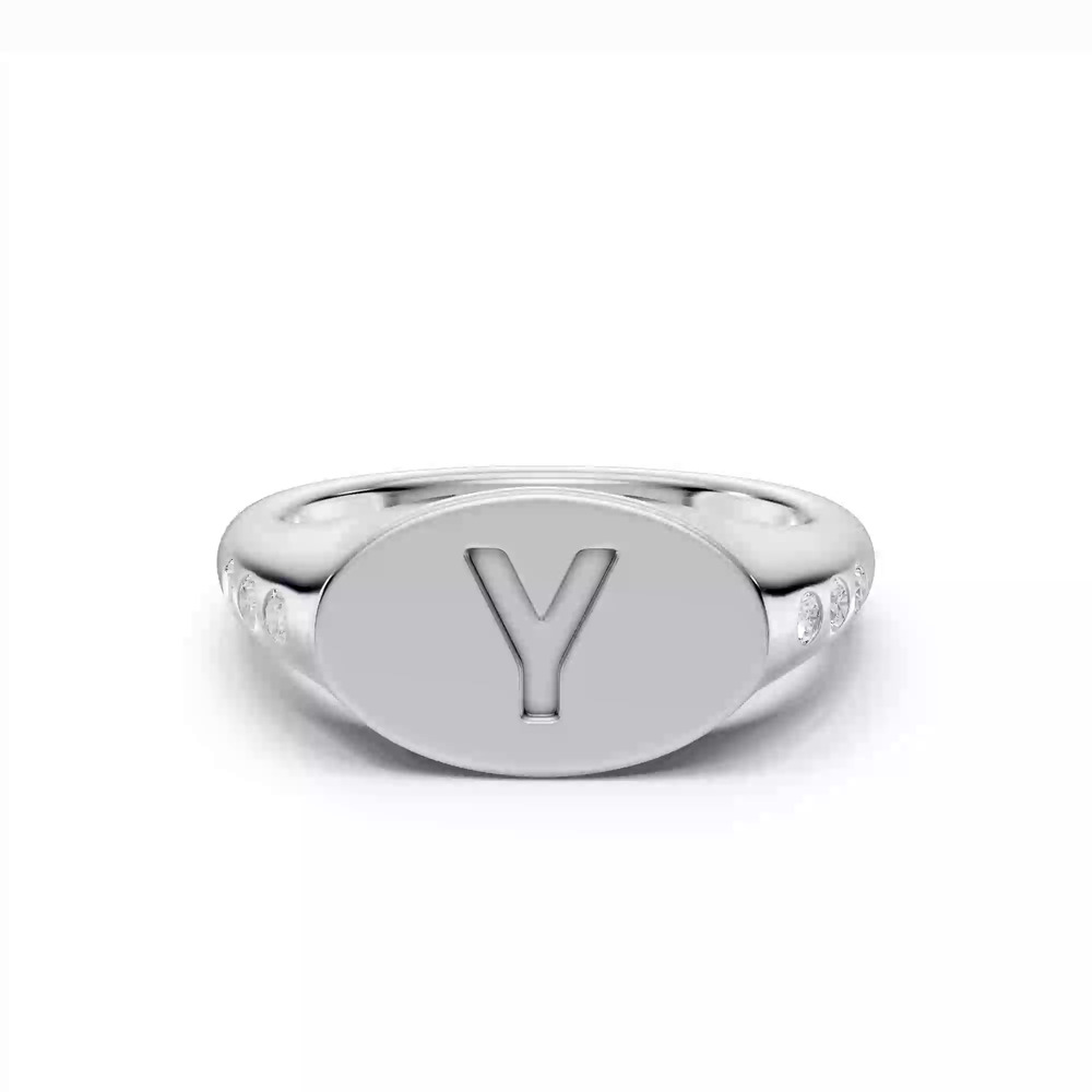 360 degree view of Initial Signet Diamond Accent Ring - Y