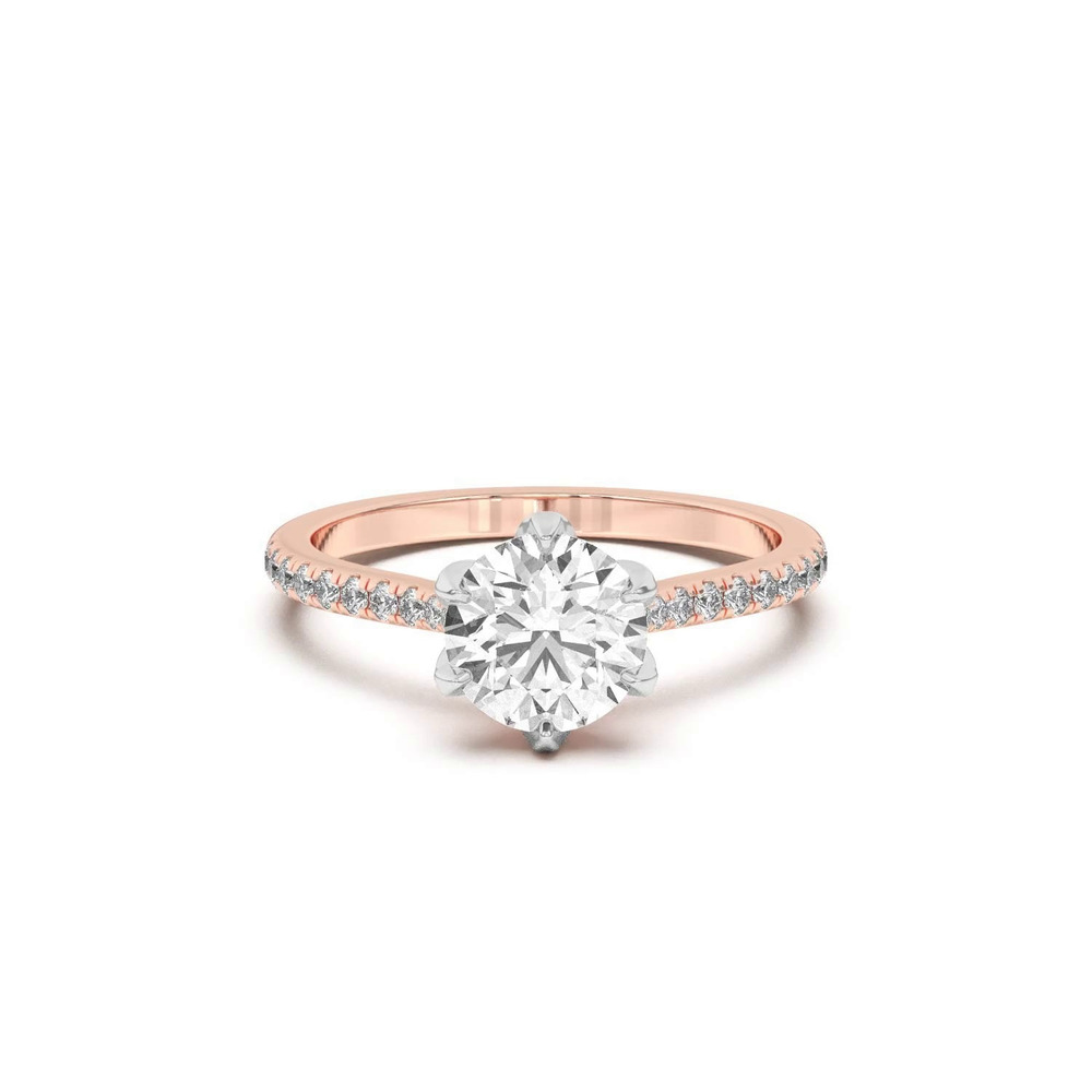 360 degree view of Marigold Tulip-Inspired 6 Prong Two-Tone Lab Engagement Ring