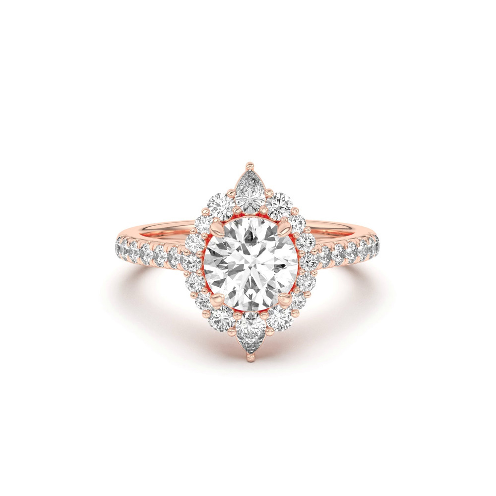 360 degree view of Lexa Round and Pear Diamond Halo Engagement Ring