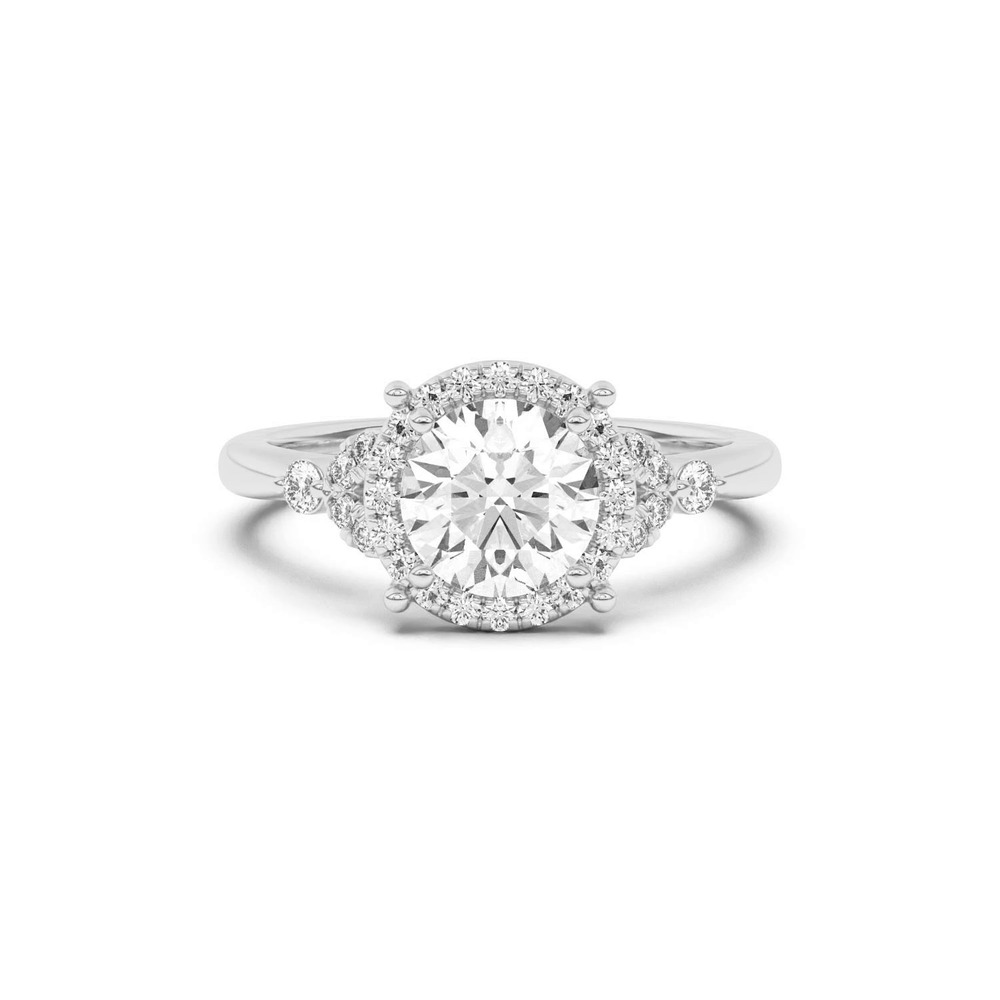 360 degree view of Portia Halo Petal Accent Engagement Ring
