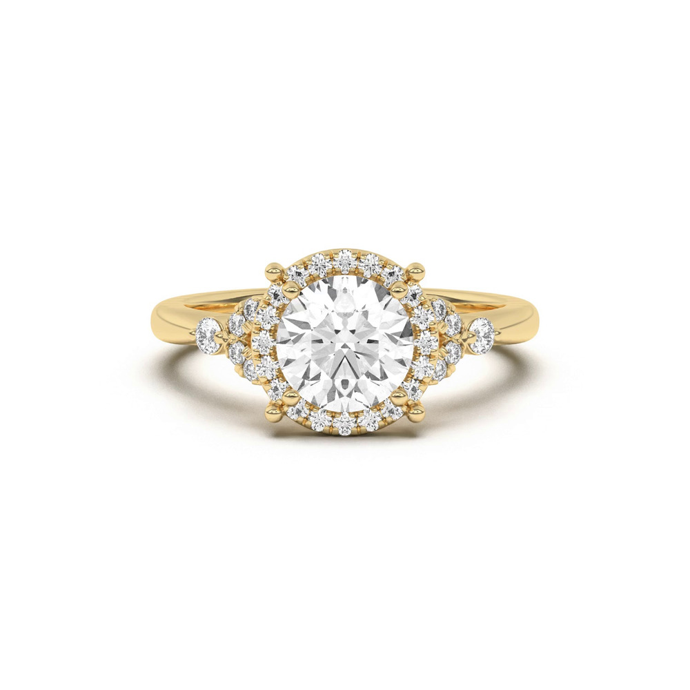 360 degree view of Portia Halo Petal Accent Engagement Ring