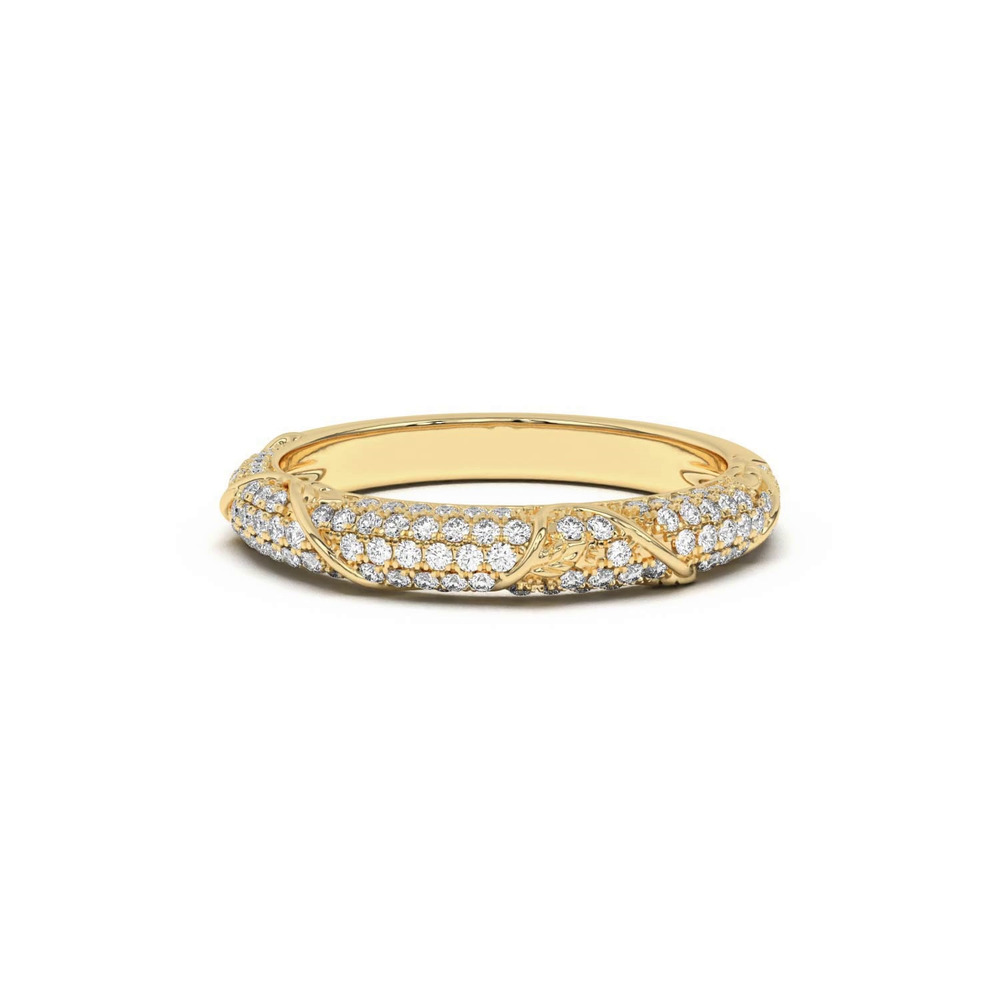 360 degree view of Laurel Twisting Vine And Leaf Pavé Band