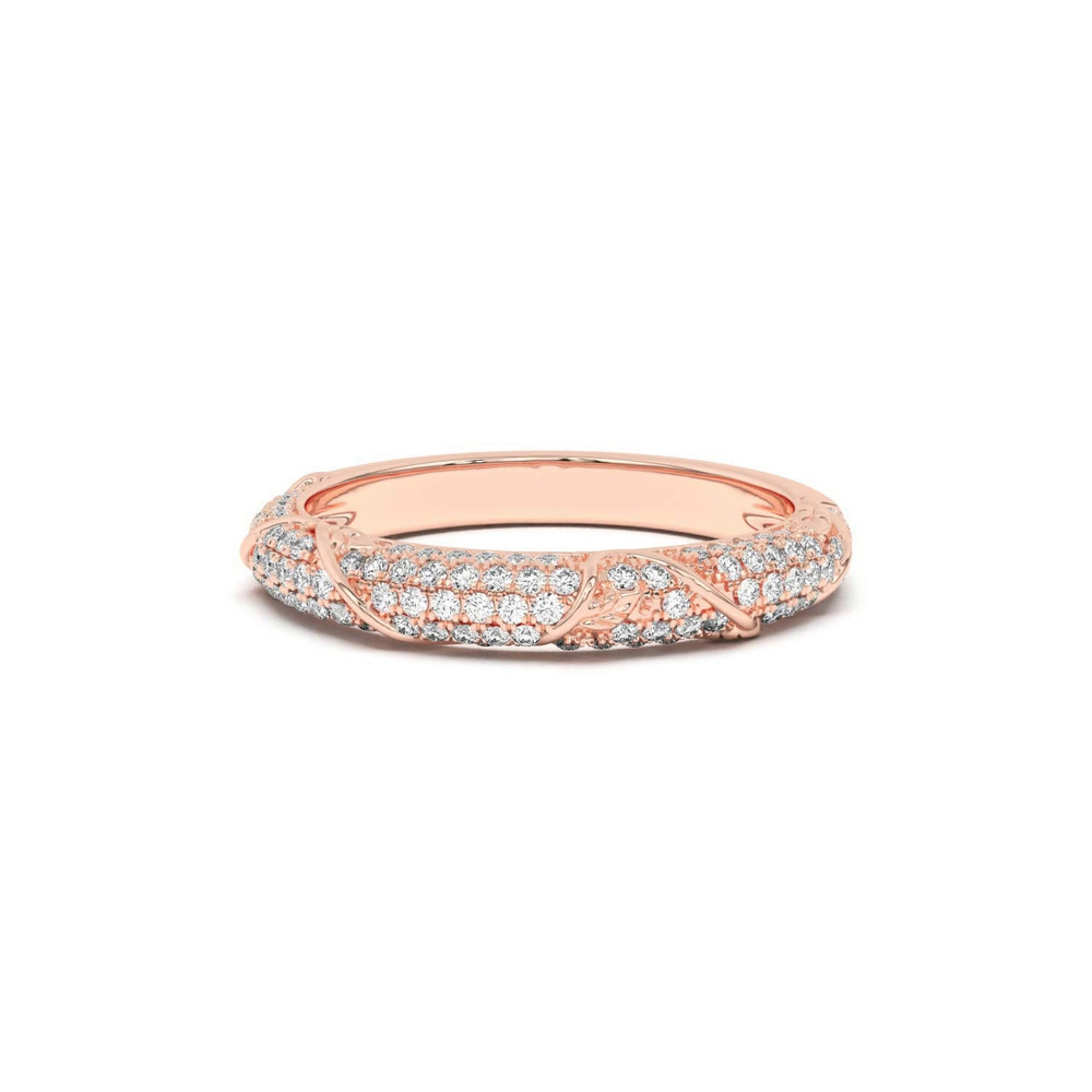 360 degree view of Laurel Twisting Vine And Leaf Pavé Band