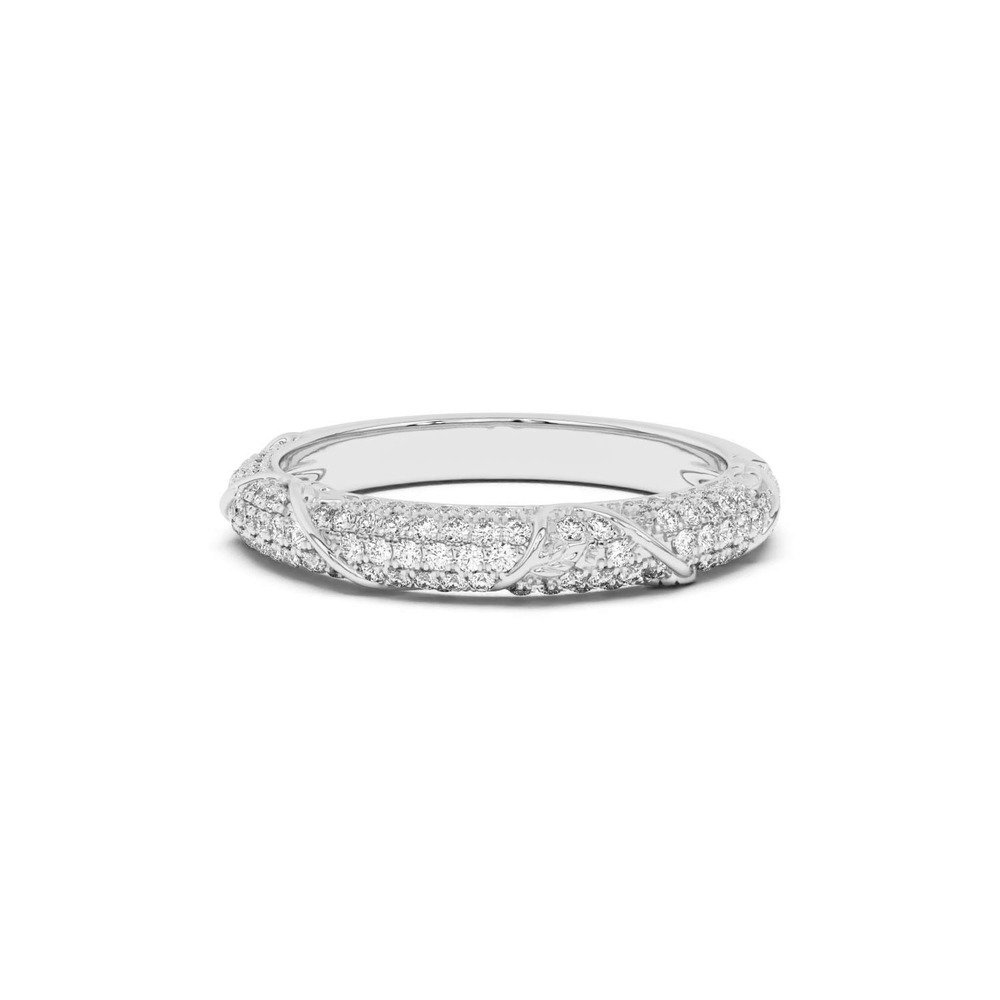 360 degree view of Laurel Twisting Vine And Leaf Pavé Band