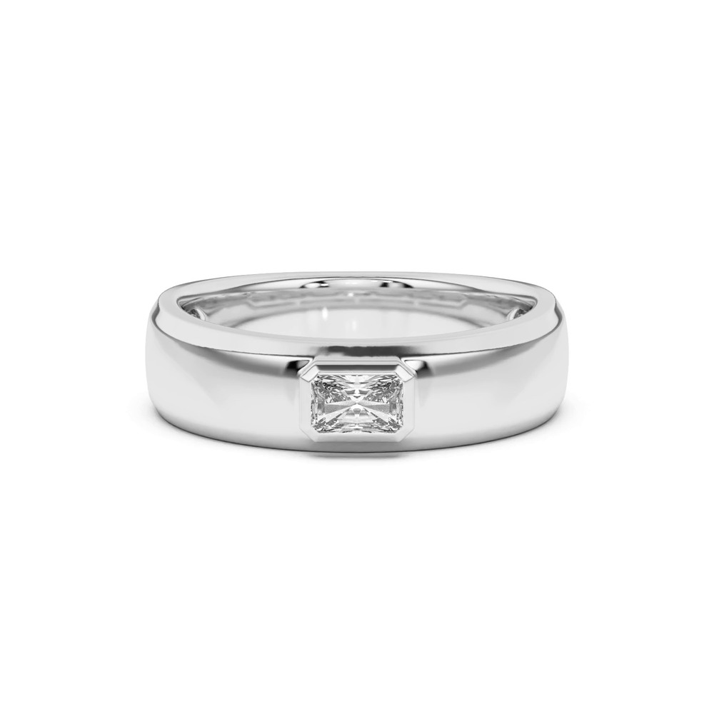 360 degree view of Raised Bezel Emerald-Cut Band