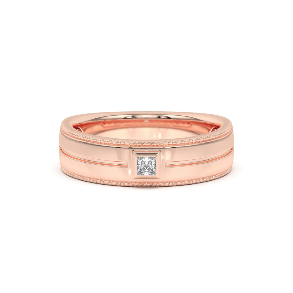 360 degree view of Raised Bezel Princess-Cut Grooved Milgrain Band