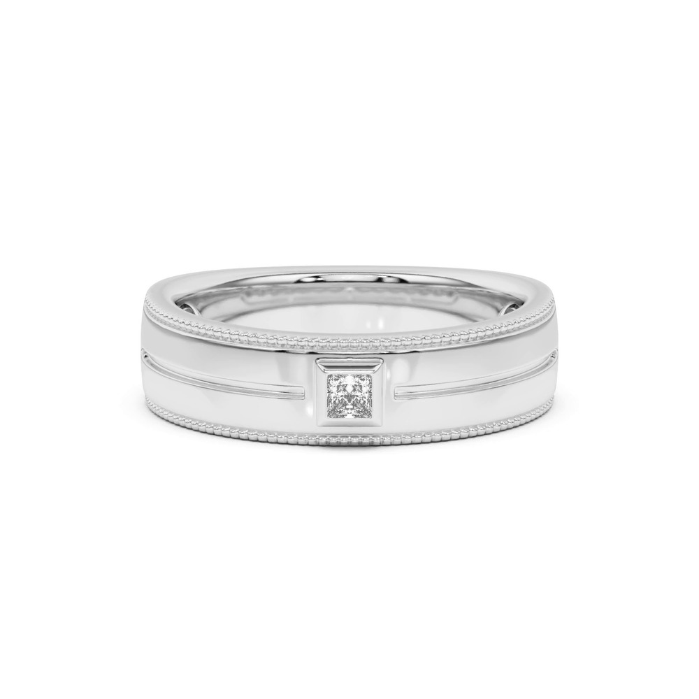 360 degree view of Raised Bezel Princess-Cut Grooved Milgrain Band