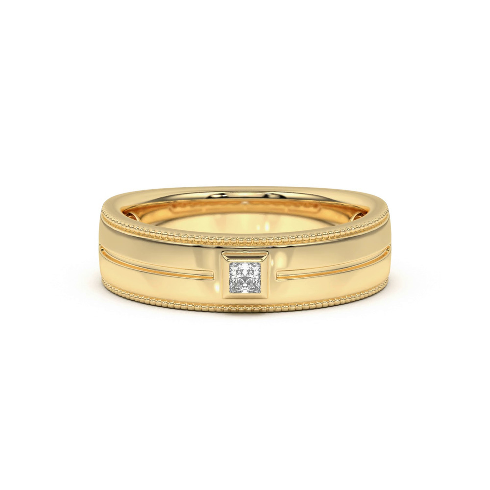 360 degree view of Raised Bezel Princess-Cut Grooved Milgrain Band