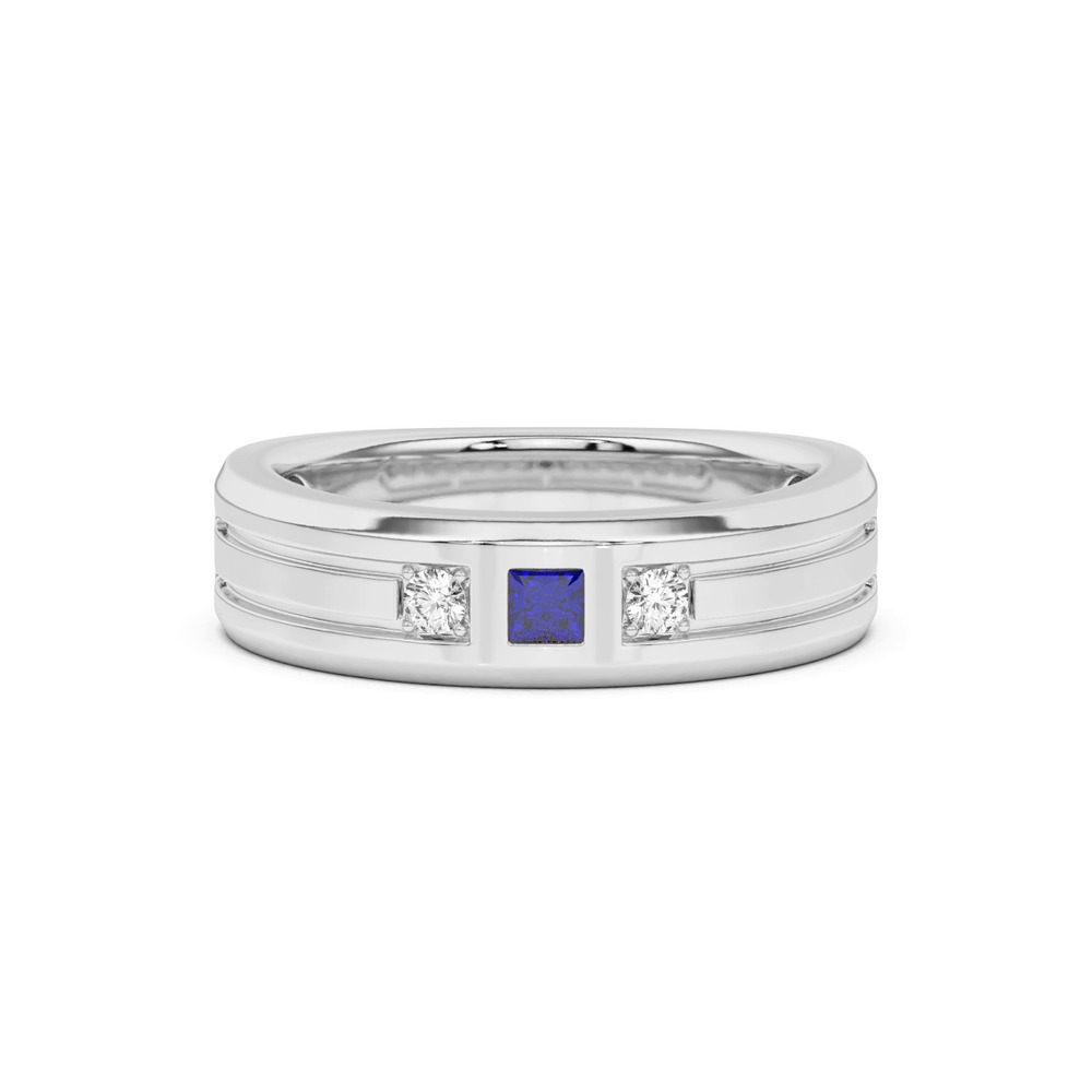 360 degree view of Diamond And Sapphire Grooved Band
