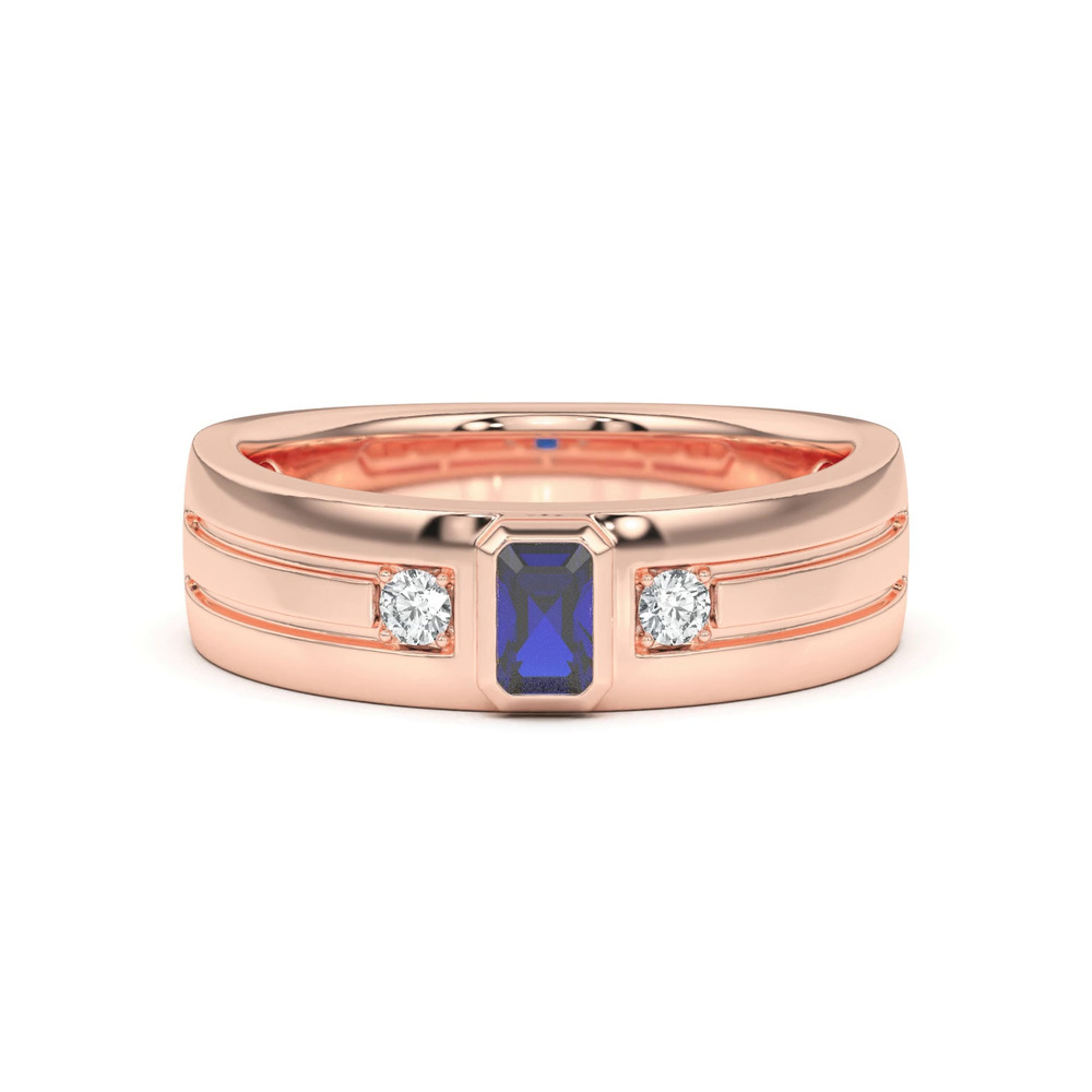 360 degree view of Emerald-Cut Sapphire and Diamond Grooved Band