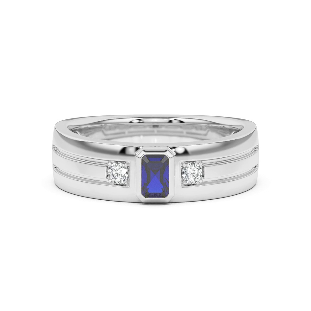 360 degree view of Emerald-Cut Sapphire and Diamond Grooved Band