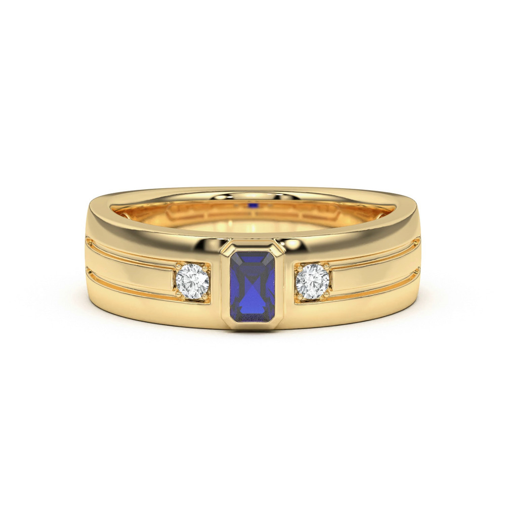 360 degree view of Emerald-Cut Sapphire and Diamond Grooved Band