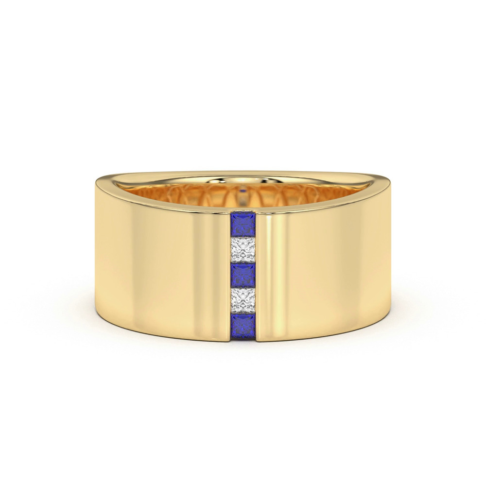 360 degree view of Princess-Cut Sapphire And Diamond Wide Band