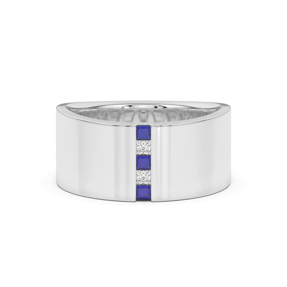 360 degree view of Princess-Cut Sapphire And Diamond Wide Band