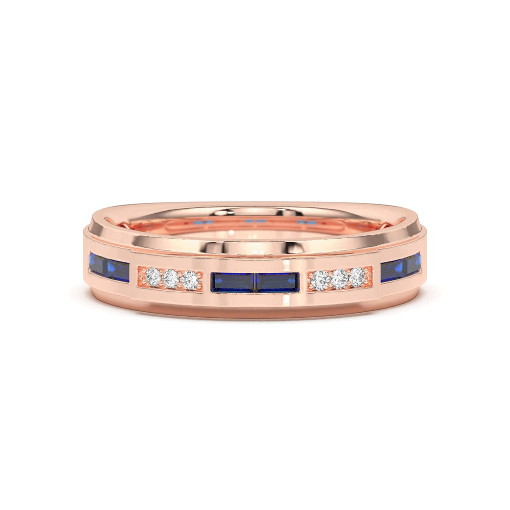 360 degree view of Sapphire Baguette and Round Diamond Band