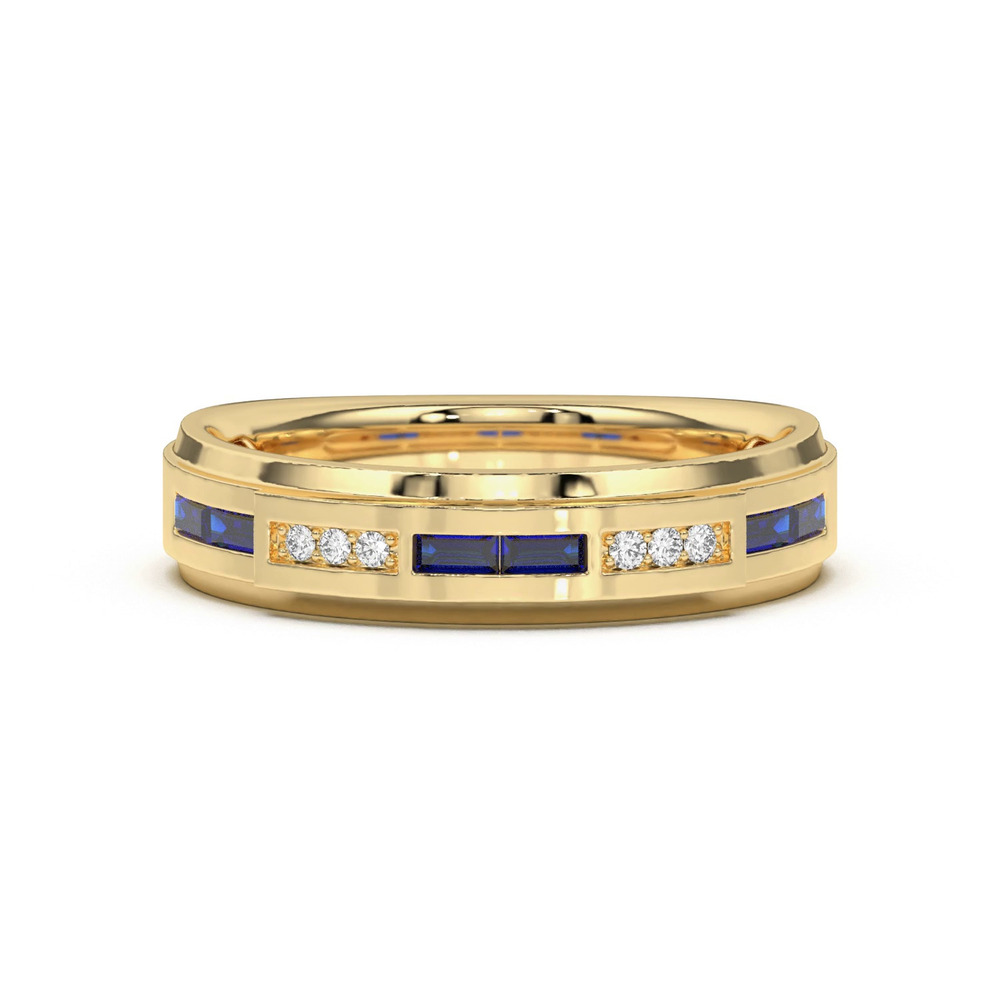 360 degree view of Sapphire Baguette and Round Diamond Band