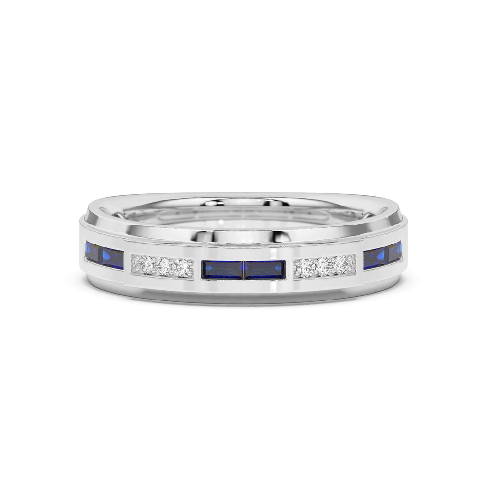 360 degree view of Sapphire Baguette and Round Diamond Band