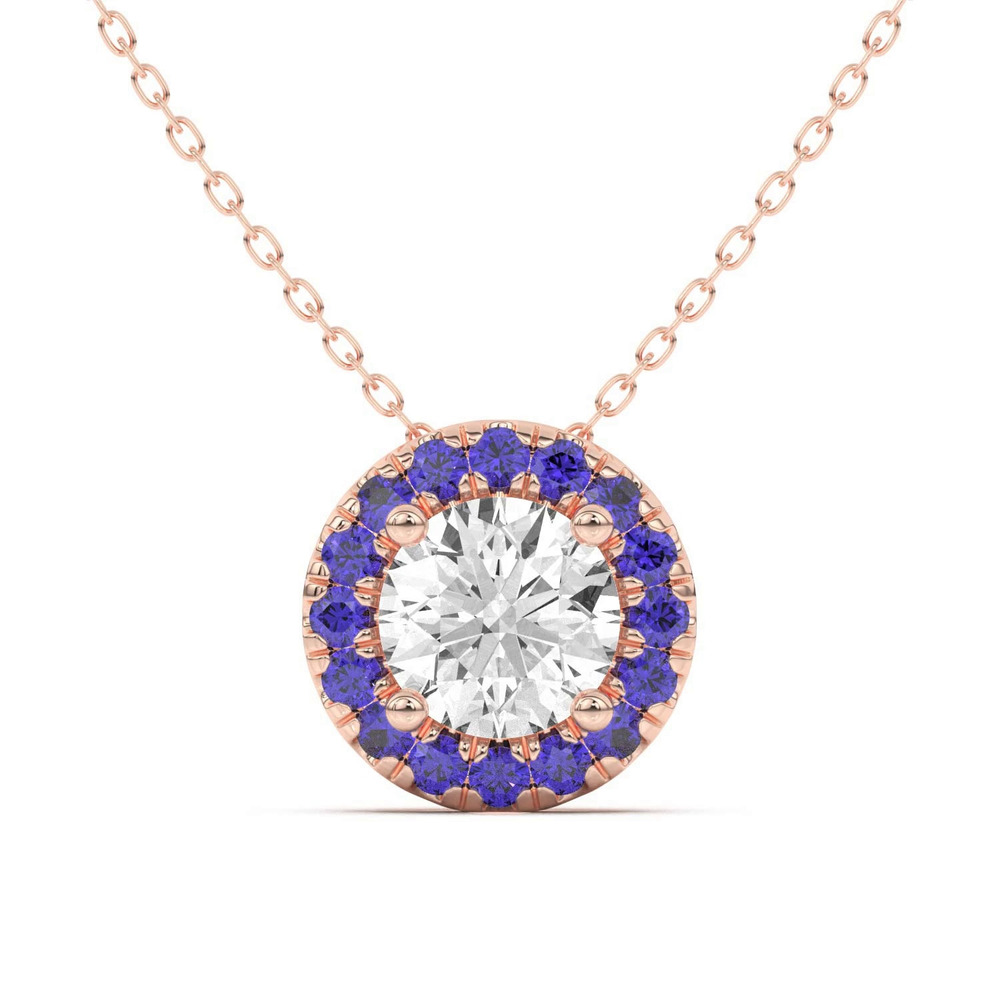 360 degree view of Eva Classic Sapphire Halo Pendant