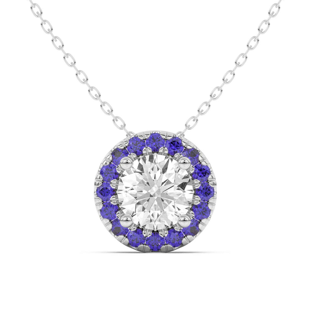 360 degree view of Eva Classic Sapphire Halo Pendant