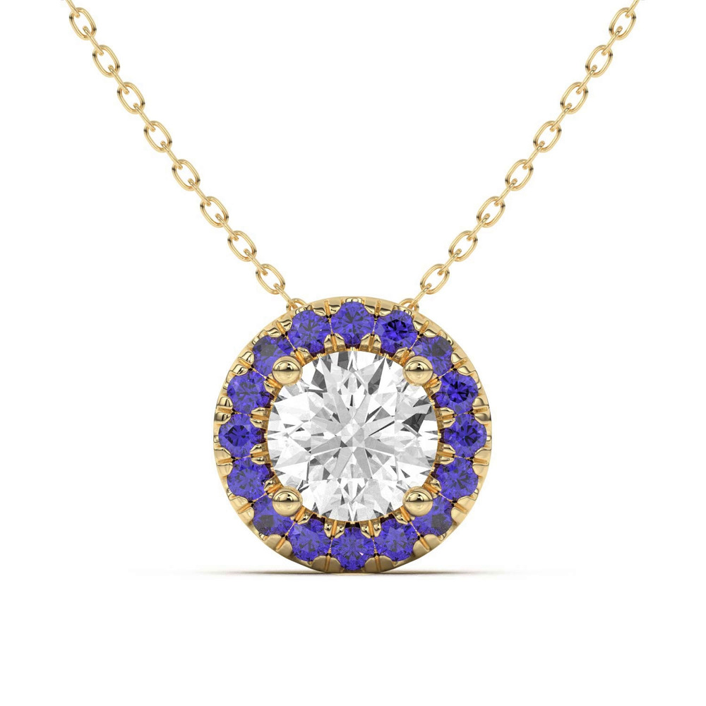 360 degree view of Eva Classic Sapphire Halo Pendant