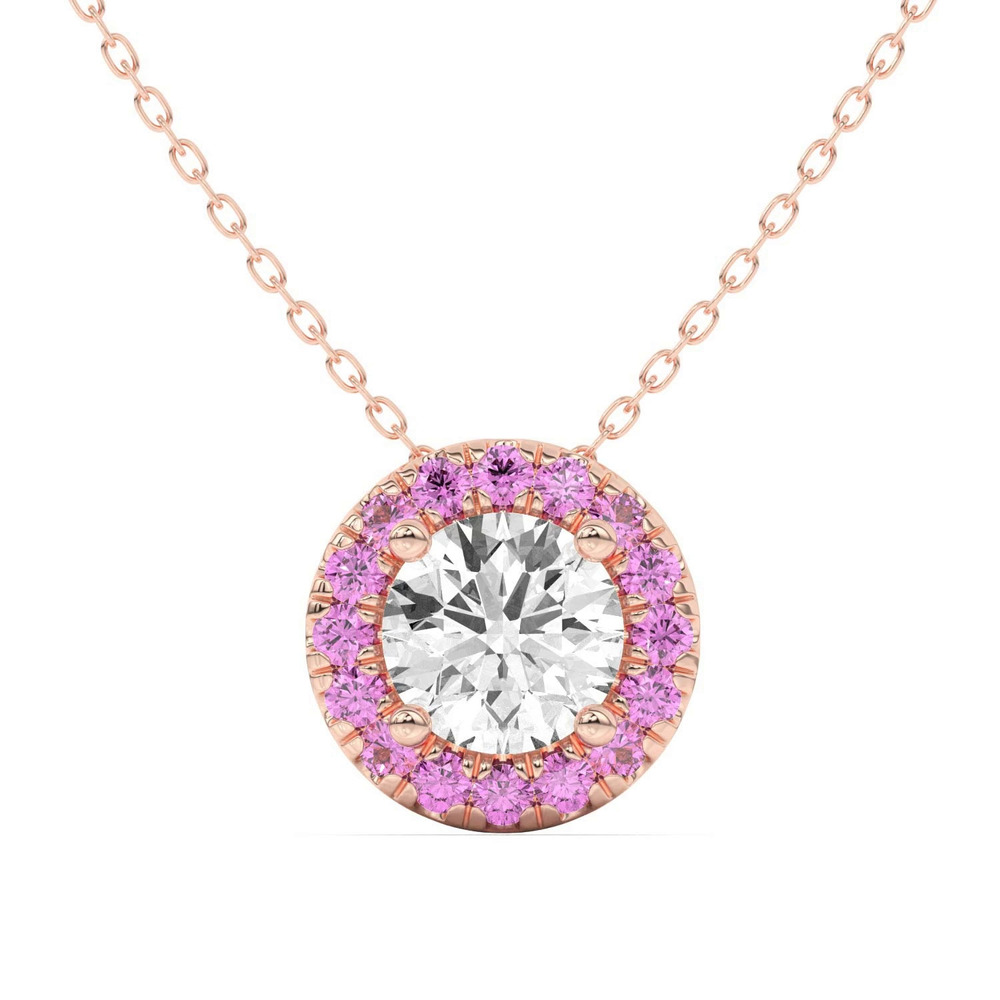 360 degree view of Eva Classic Pink Sapphire Halo Pendant