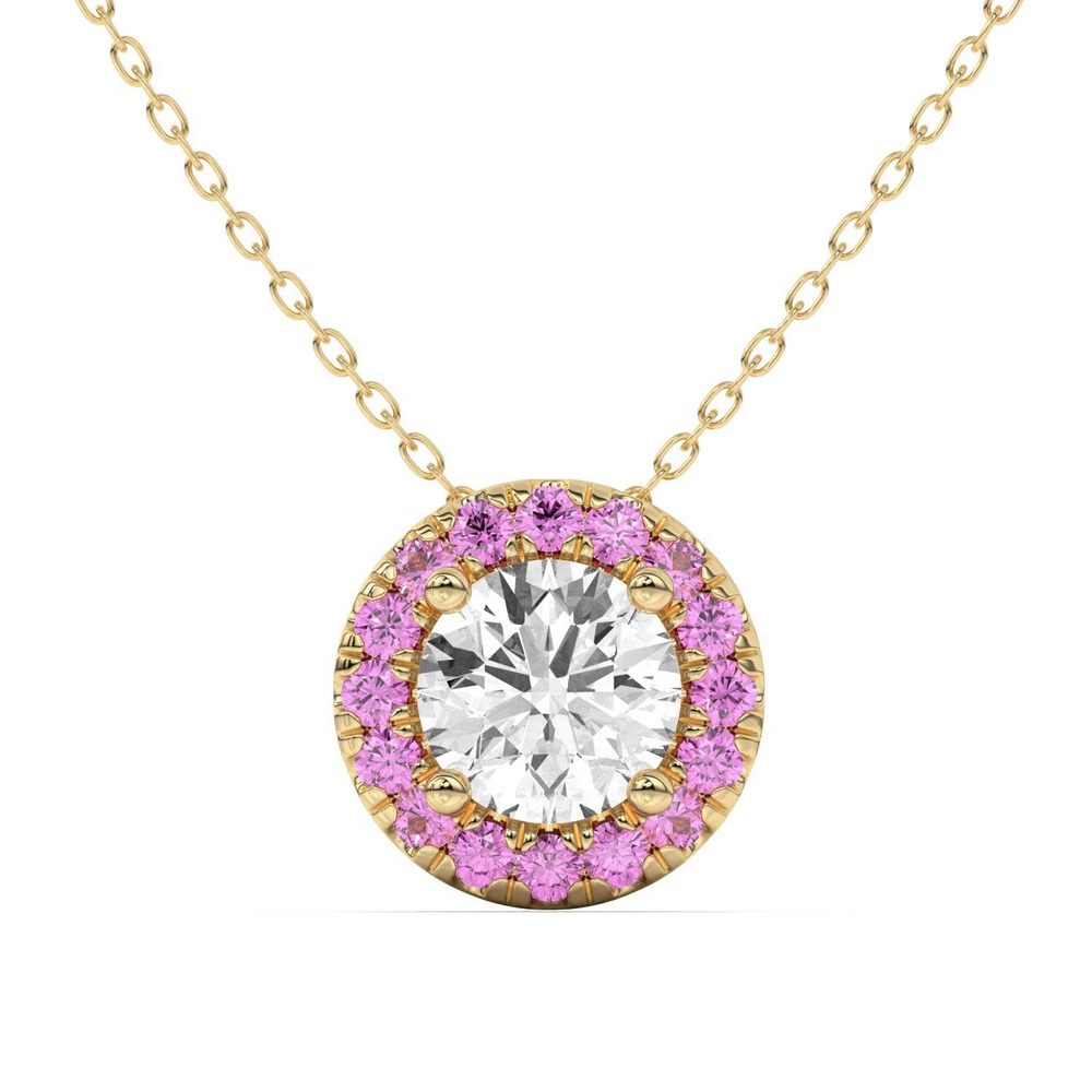 360 degree view of Eva Classic Pink Sapphire Halo Pendant