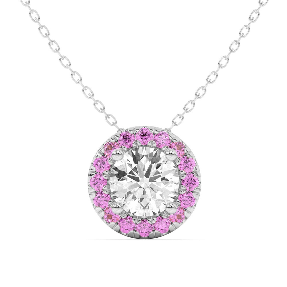 360 degree view of Eva Classic Pink Sapphire Halo Pendant
