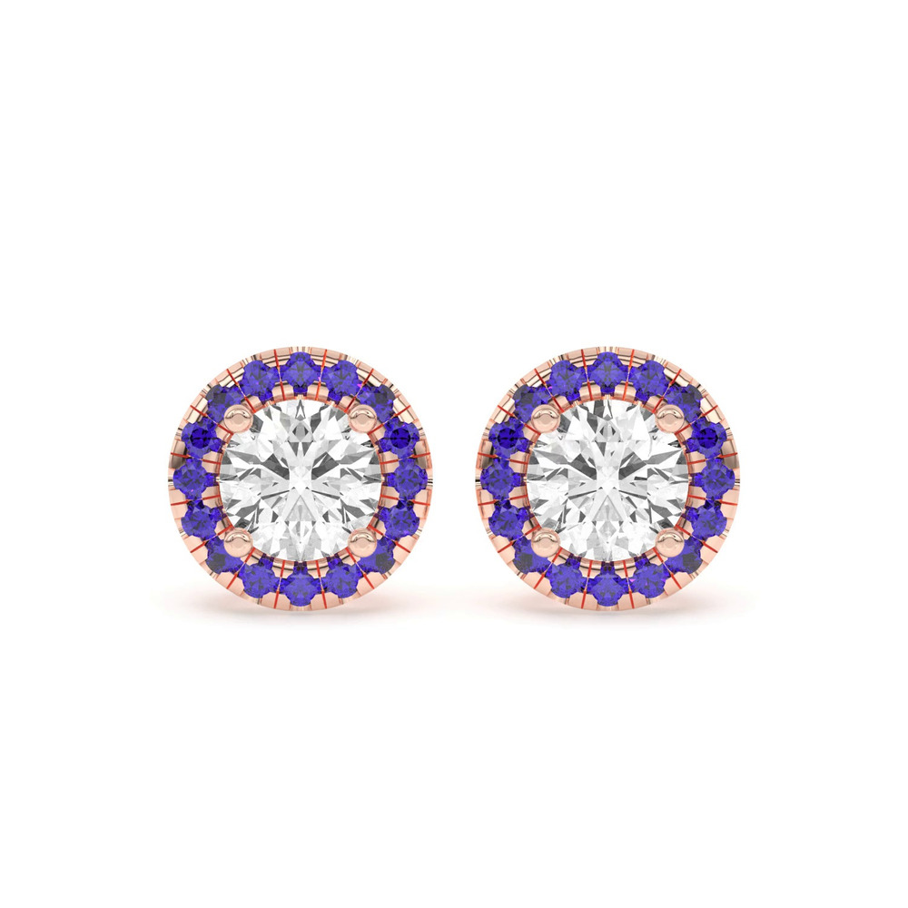 360 degree view of Eva Classic Sapphire Halo Earrings
