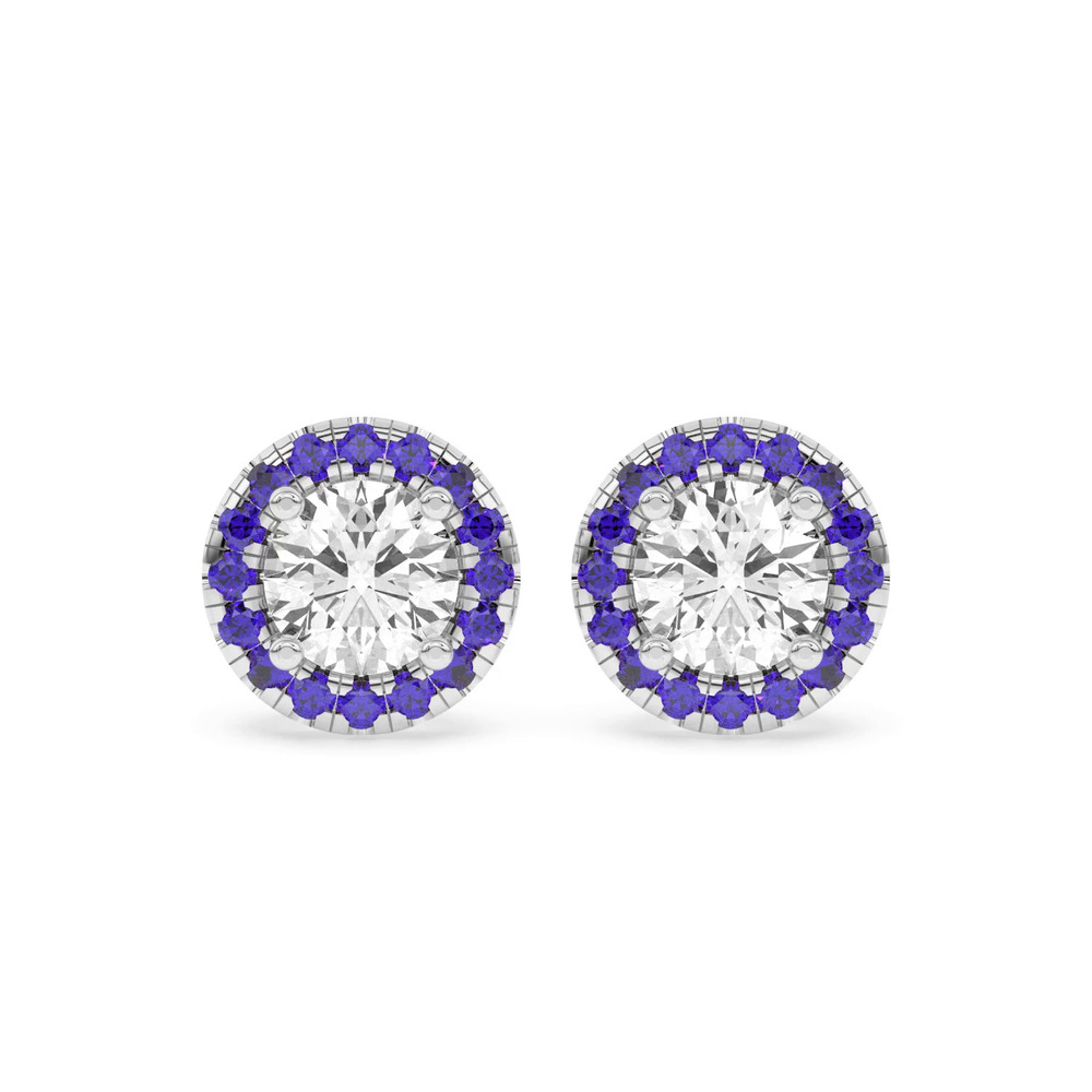 360 degree view of Eva Classic Sapphire Halo Earrings
