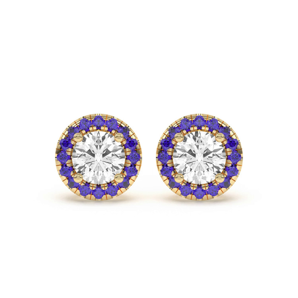 360 degree view of Eva Classic Sapphire Halo Earrings