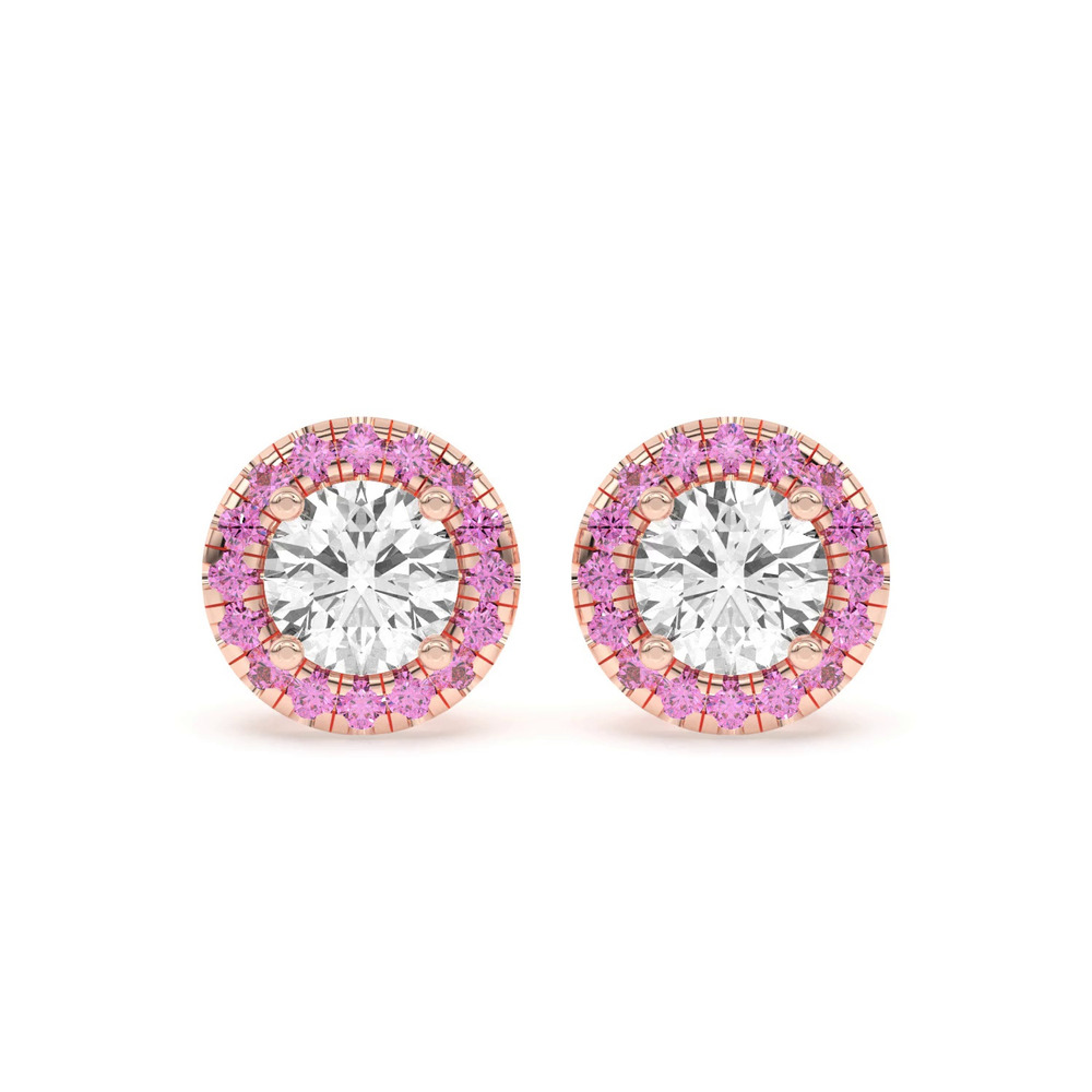 360 degree view of Eva Classic Pink Sapphire Halo Earrings