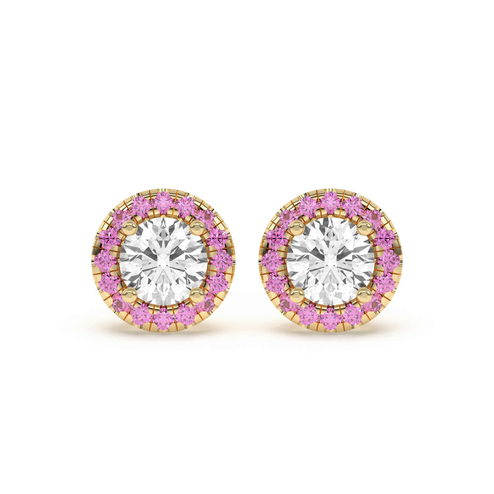 360 degree view of Eva Classic Pink Sapphire Halo Earrings