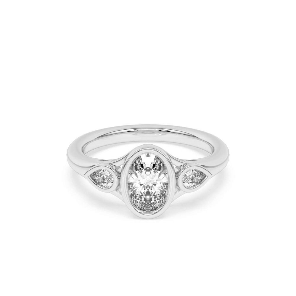 360 degree view of Lani Pear Bezel Three-Stone Engagement Ring