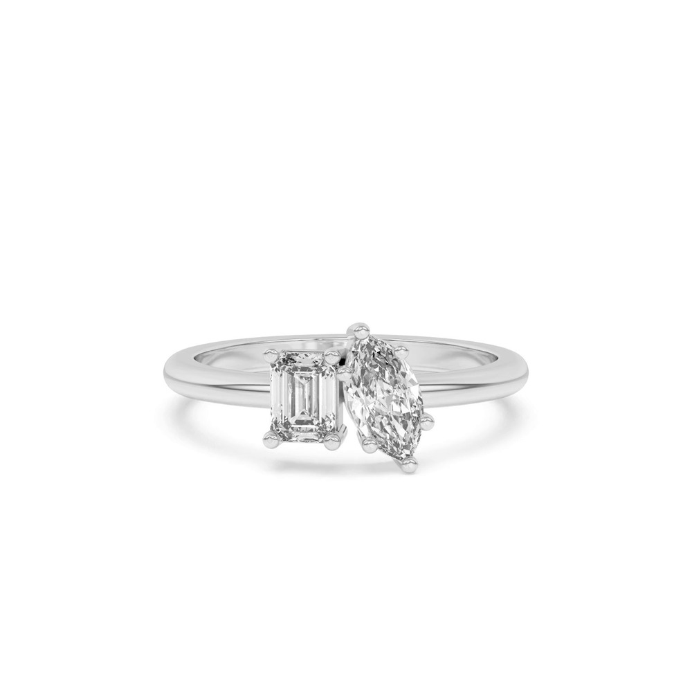 360 degree view of Toi et Moi Emerald and Marquise Lab Ring (1.00 cttw)