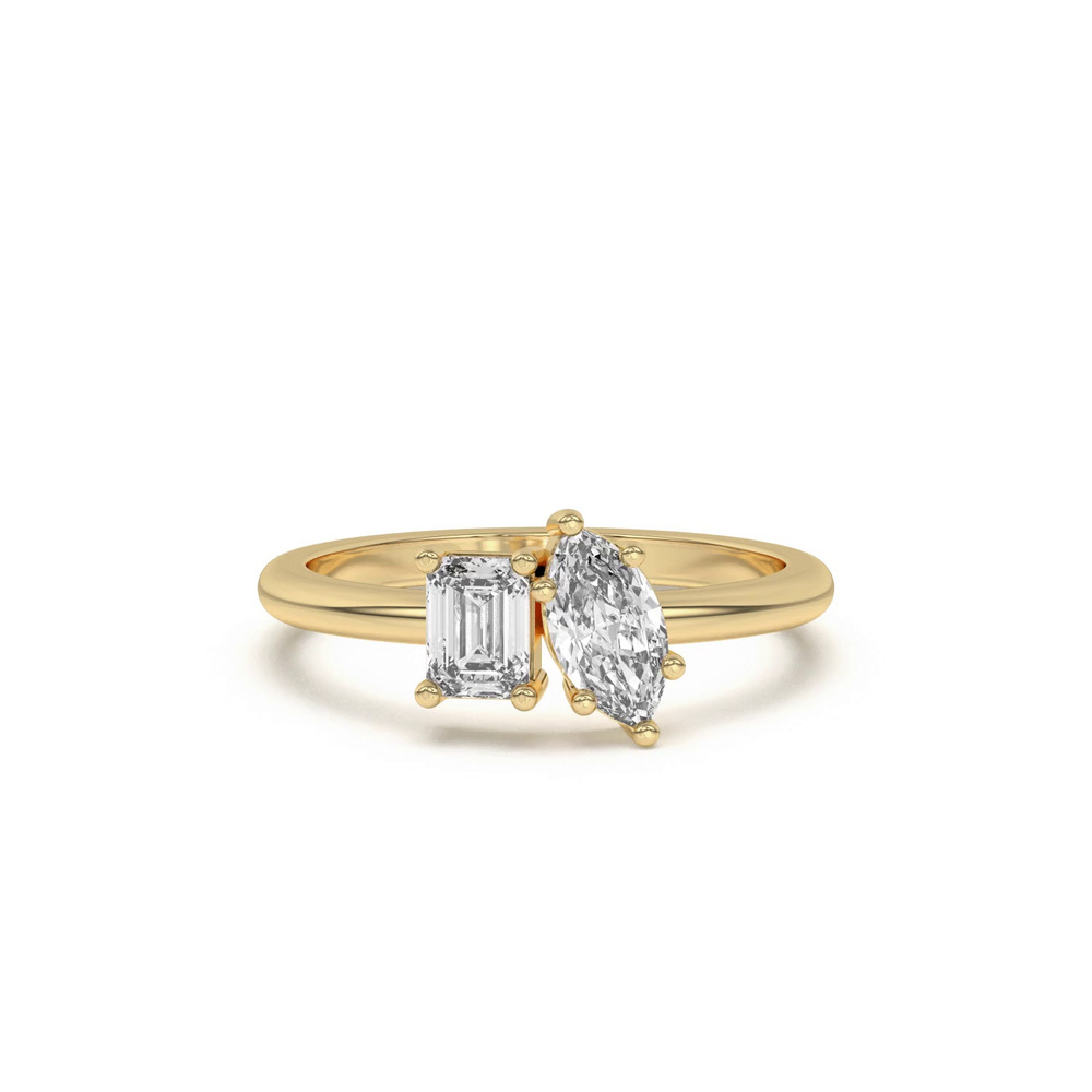 360 degree view of Toi et Moi Emerald and Marquise Lab Ring (1.00 cttw)