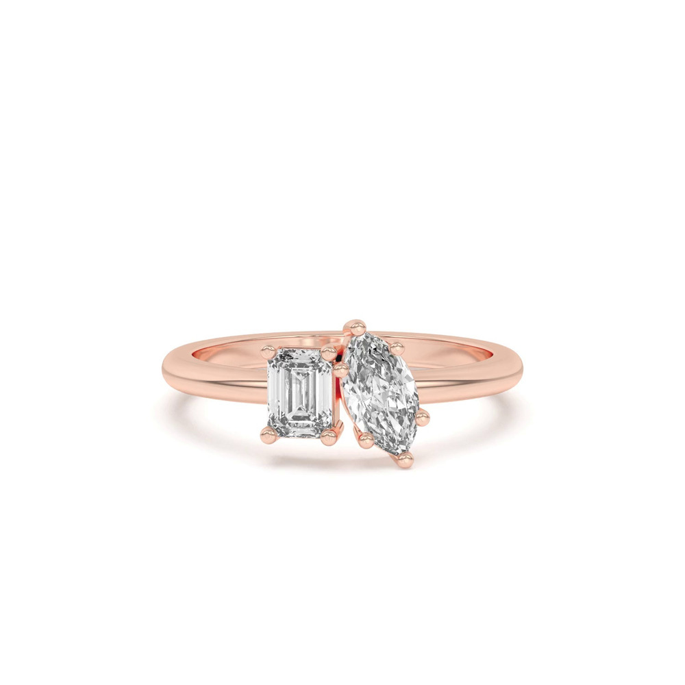 360 degree view of Toi et Moi Emerald and Marquise Lab Ring (1.00 cttw)