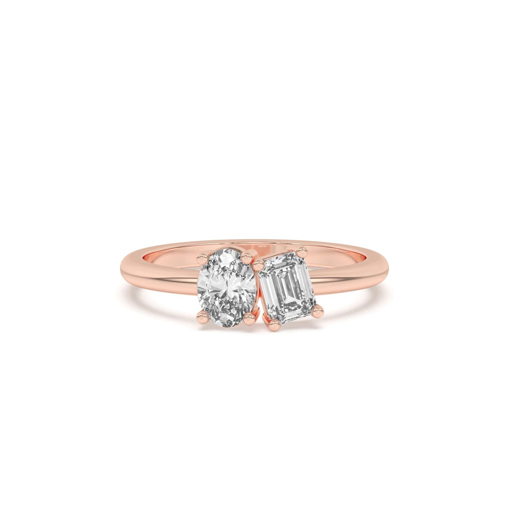 360 degree view of Toi et Moi Oval and Emerald Lab Ring (1.00 ct. tw.)
