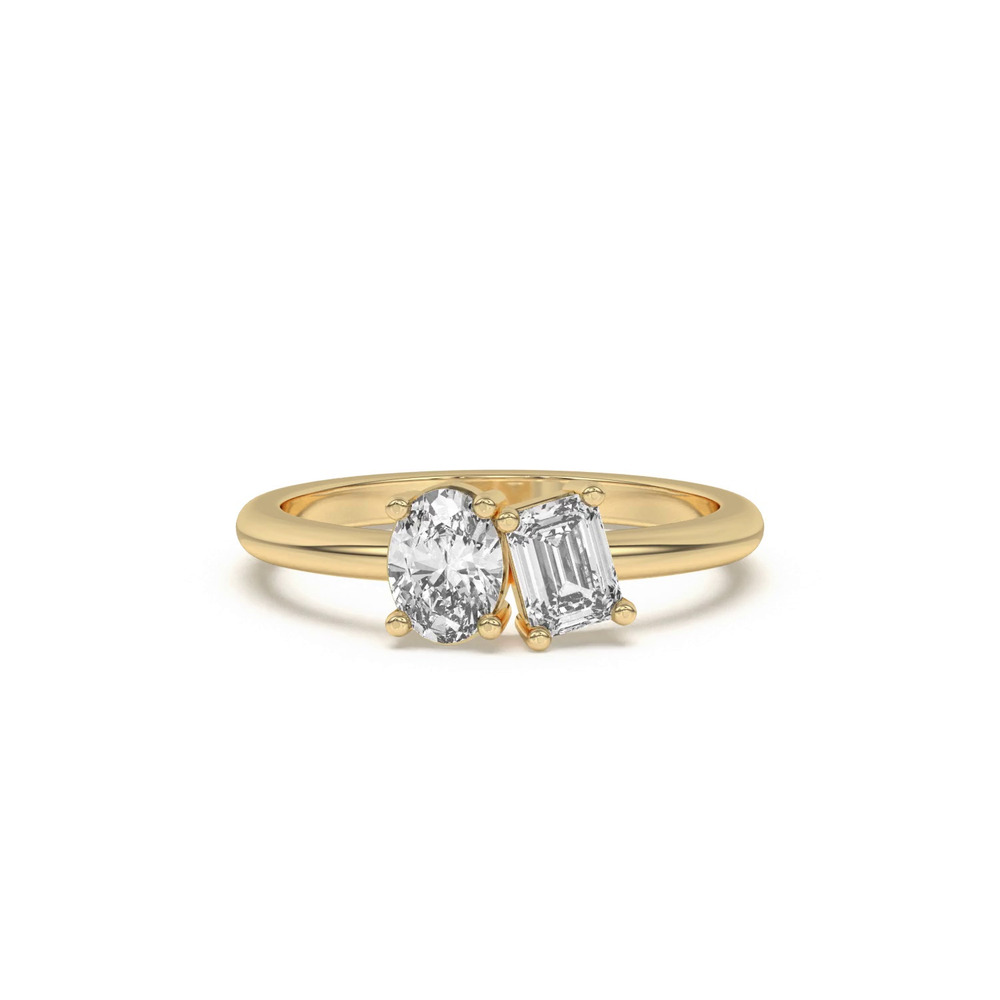 360 degree view of Toi et Moi Oval and Emerald Lab Ring (1.00 ct. tw.)