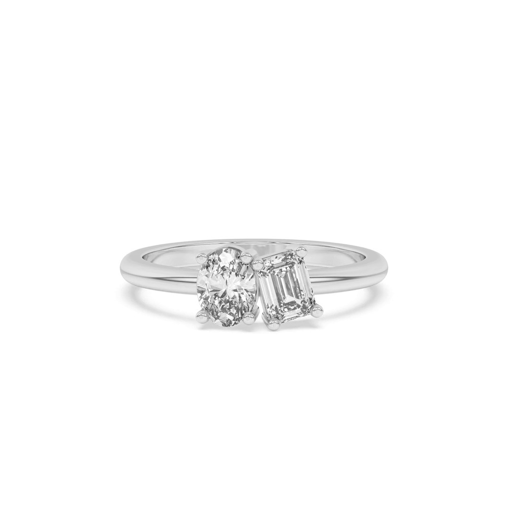 360 degree view of Toi et Moi Oval and Emerald Lab Ring (1.00 ct. tw.)