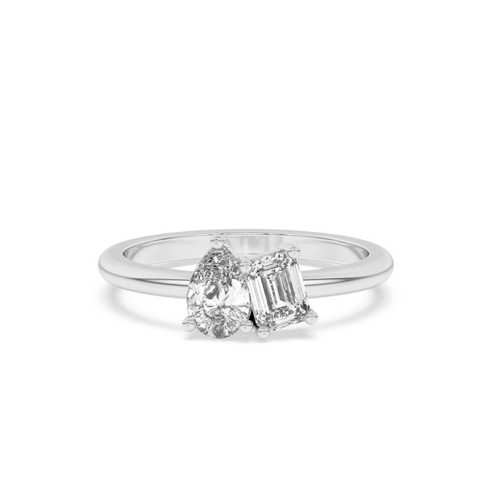 360 degree view of Toi et Moi Pear and Emerald Lab Ring (1.00 cttw)