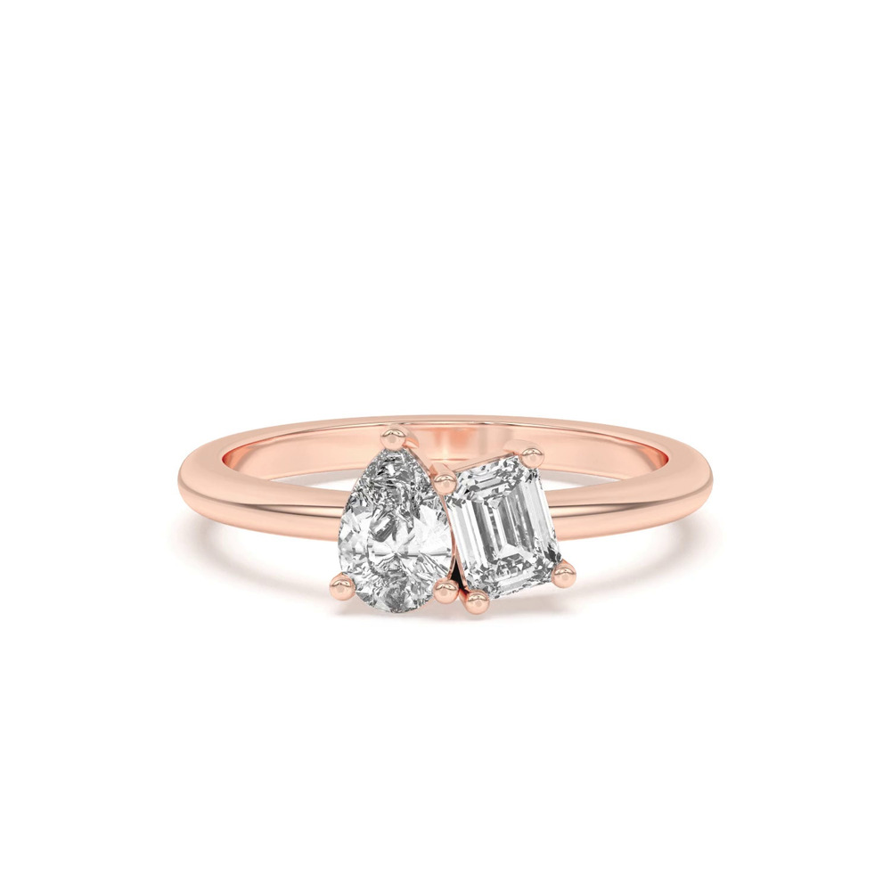 360 degree view of Toi et Moi Pear and Emerald Lab Ring (1.00 cttw)
