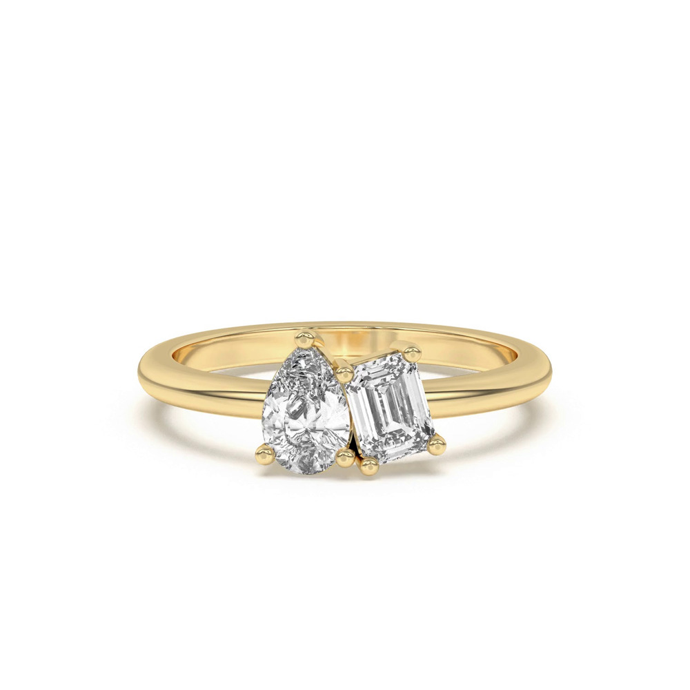 360 degree view of Toi et Moi Pear and Emerald Lab Ring (1.00 cttw)