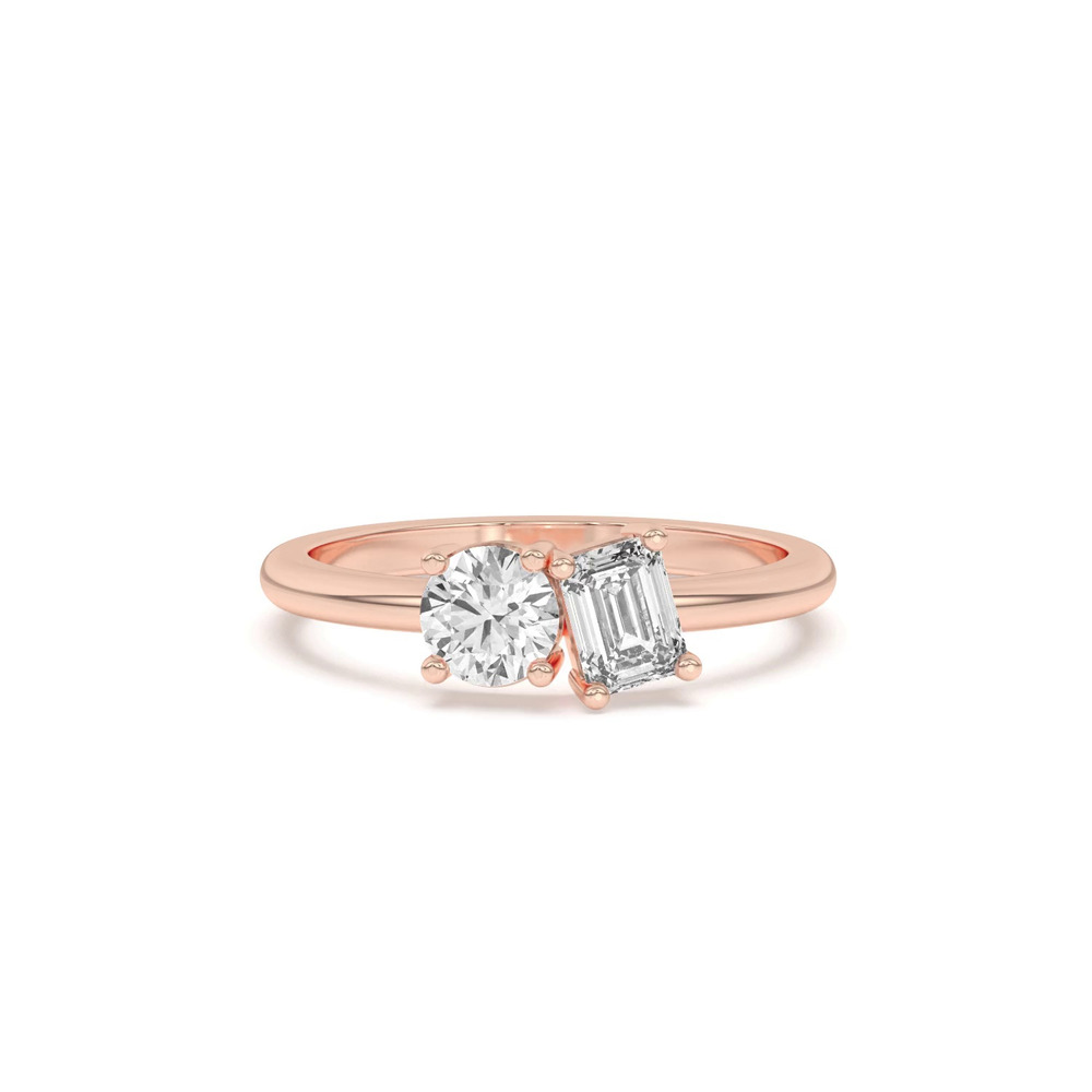 360 degree view of Toi et Moi Round and Emerald Lab Ring (1.00 cttw)
